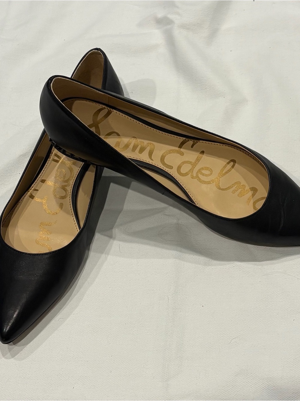 Sam Edelman Reyanne Black Leather Pointy Toe Ballet Flats Studded Heel Size 9 - Picture 2 of 6